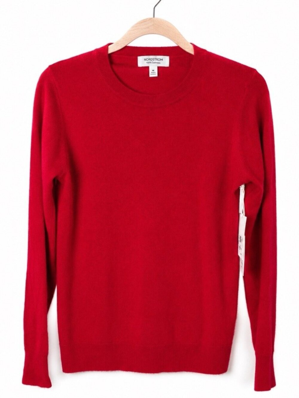 Nordstrom Sweater M  Red 100% Cashmere Crewneck Red Lychee Soft Cozy Flaws